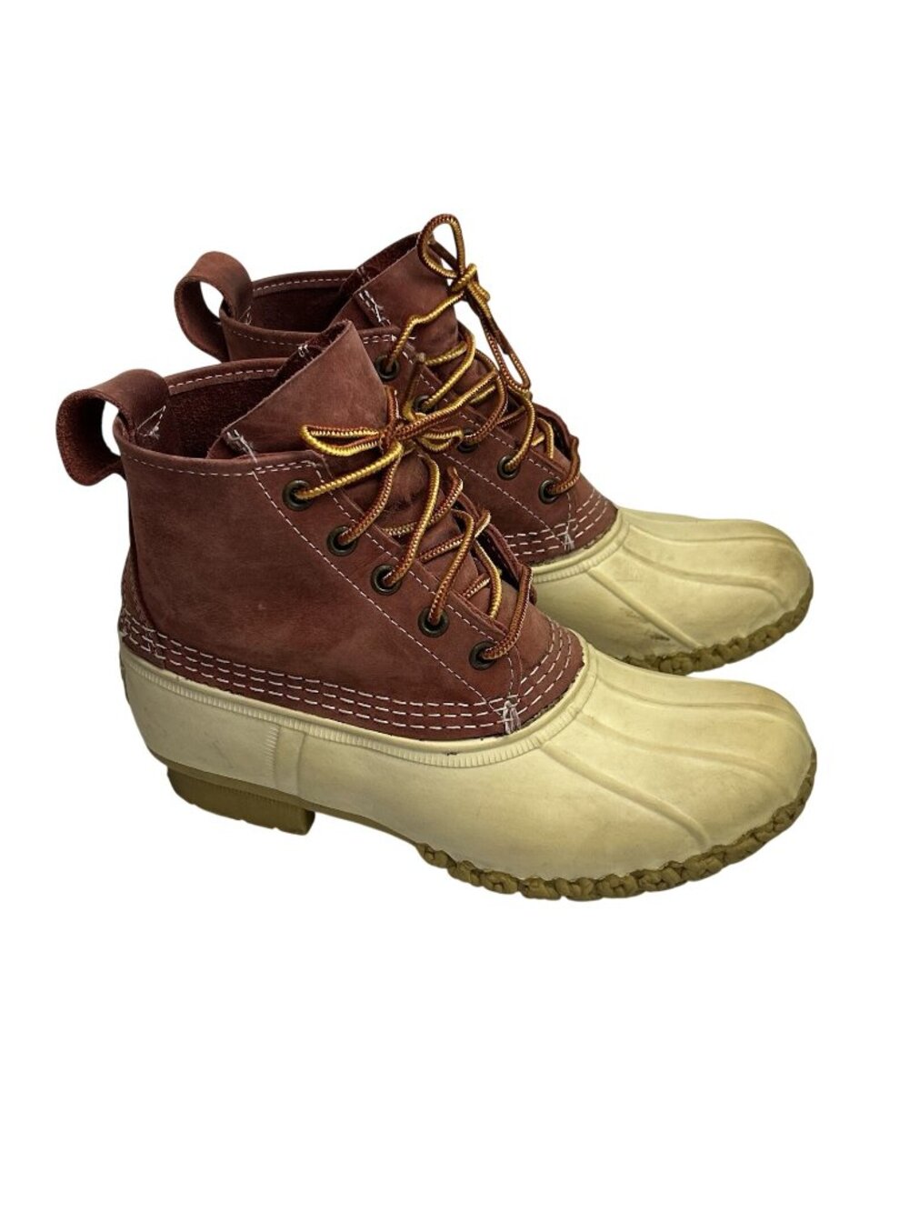 LL Bean Duck Boots Suede Leather White Maroon Limited Edition Women's Size 6 M